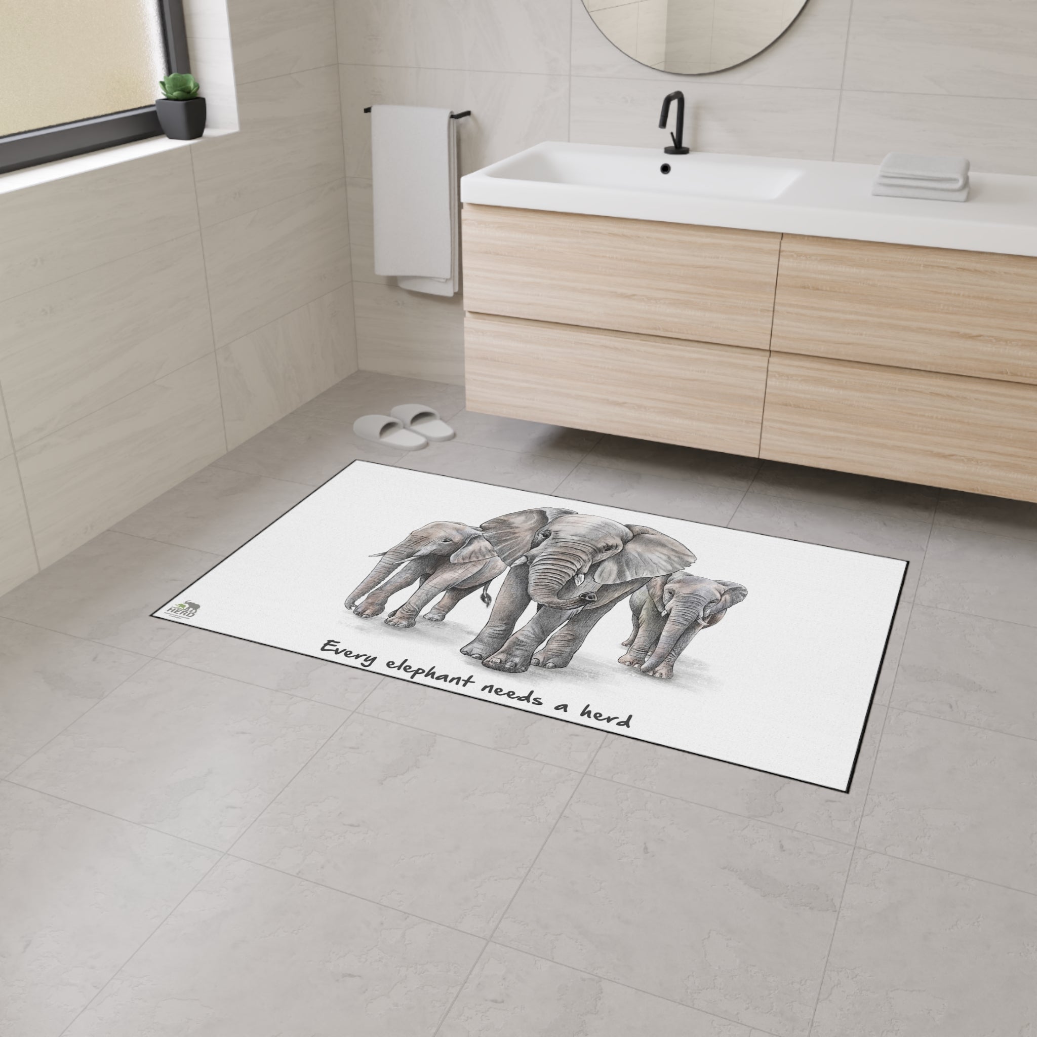 "Every Elephant Needs a Herd" Non-Slip Doormat